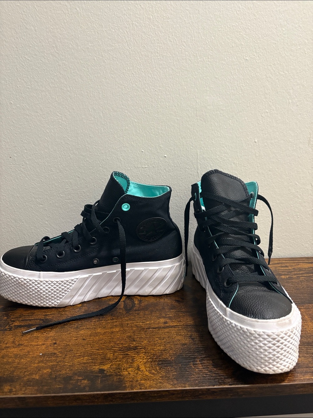 Converse Black High Top Platform Sneakers with Teal Accents